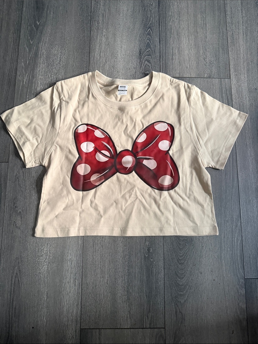 Cream Kids' T-Shirt with Red Polka Dot Bow